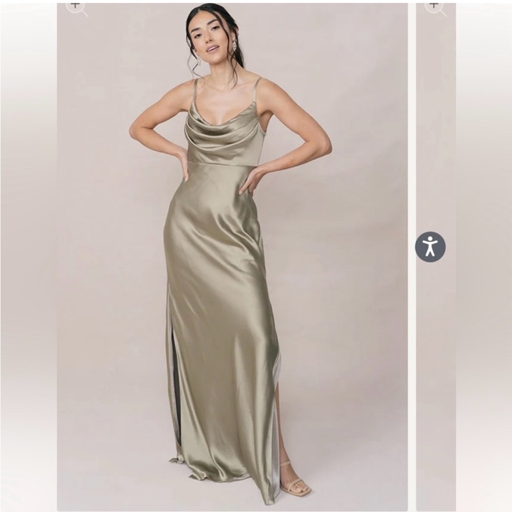 Revelry Skye Satin Dress in Silver Sage